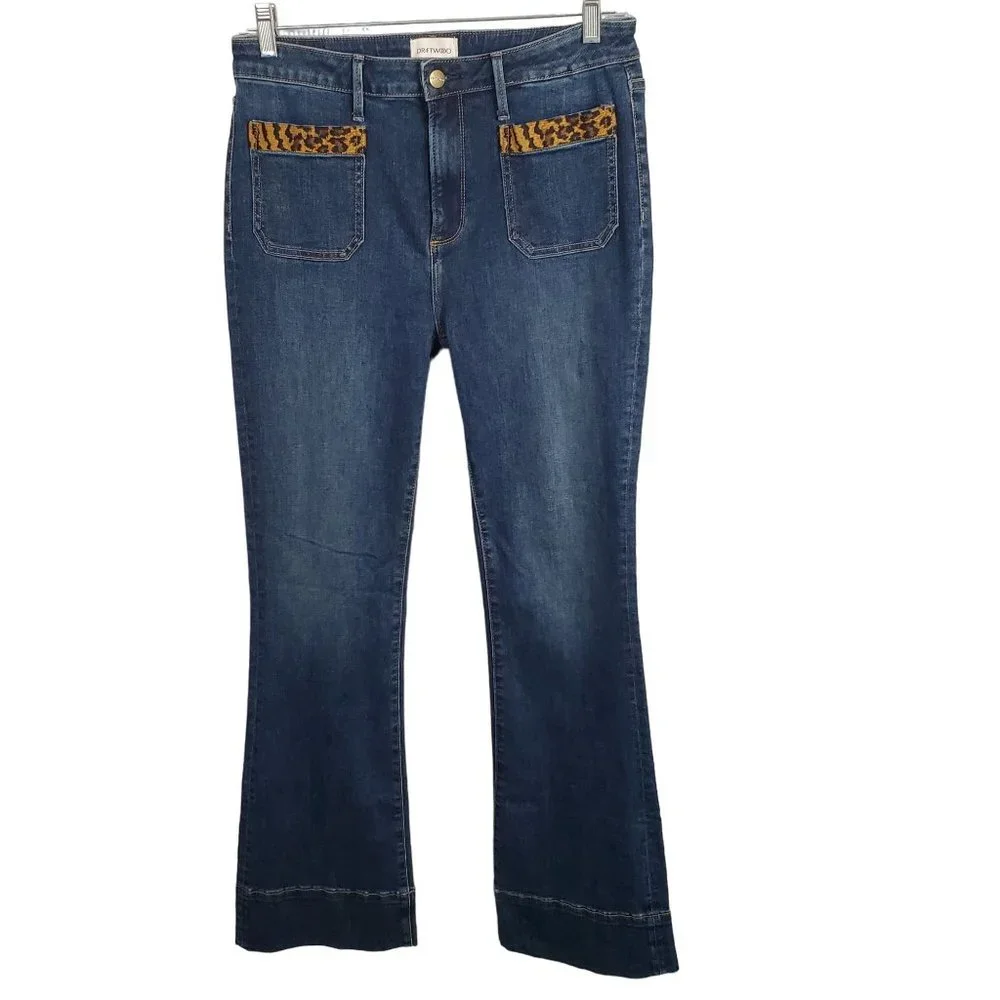 Driftwood Size 31 x 34 Jeans Wyatt Boot Trouser Denim Leopard Trim Tiger King - Picture 1 of 10